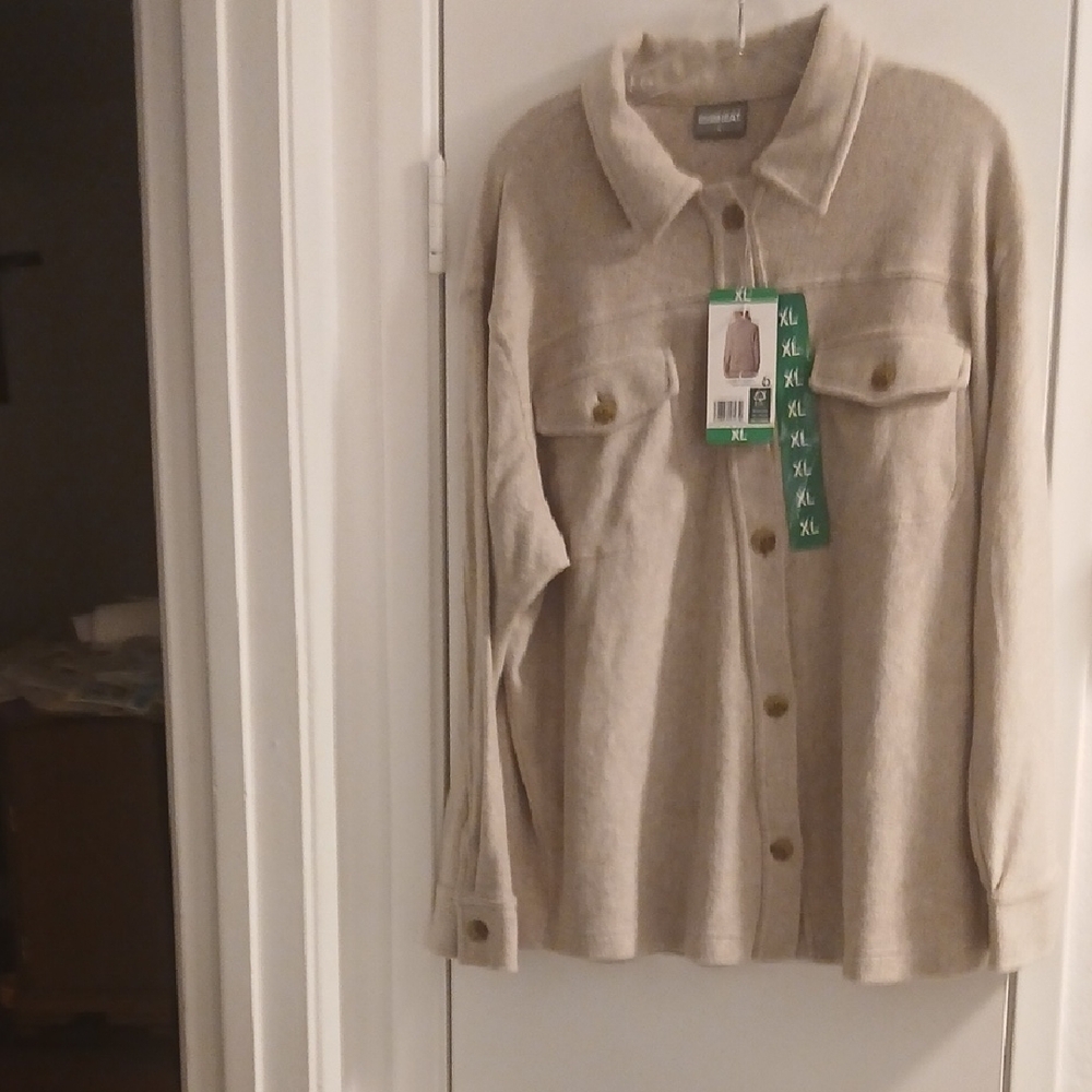 32 Degrees Womens LightWeight Jacket Cotton Blend Beige XL Collared Button Down